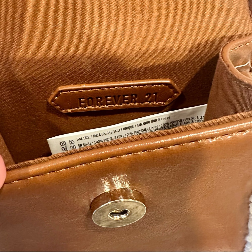 Forever 21 Light Brown and Cream Faux Shearling-Trim Crossbody Mini Bag - Picture 6 of 8